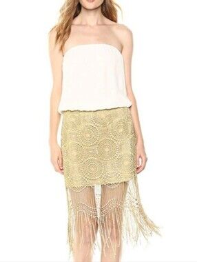 Ramy Brook 'Ines' Womens Medium Cream And Gold Cocktail Dress